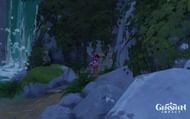 The entrance is to the right of the waterfall (Image via Genshin Impact)